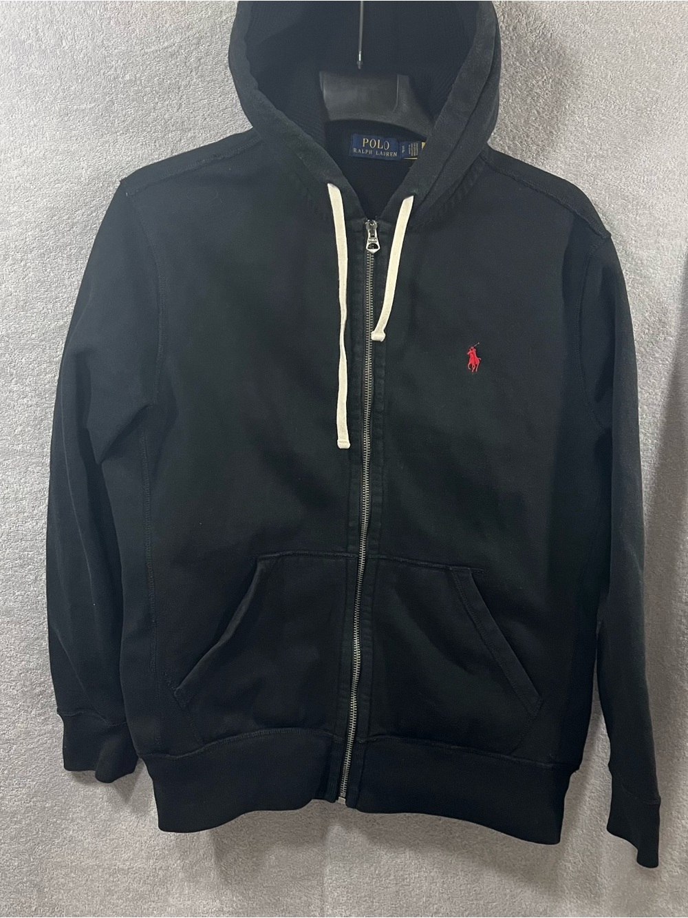 Polo Ralph Lauren Hoodie Mens Small Black Red Pony Full Zip Thermal Hood